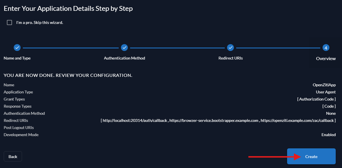 Application Details - Create